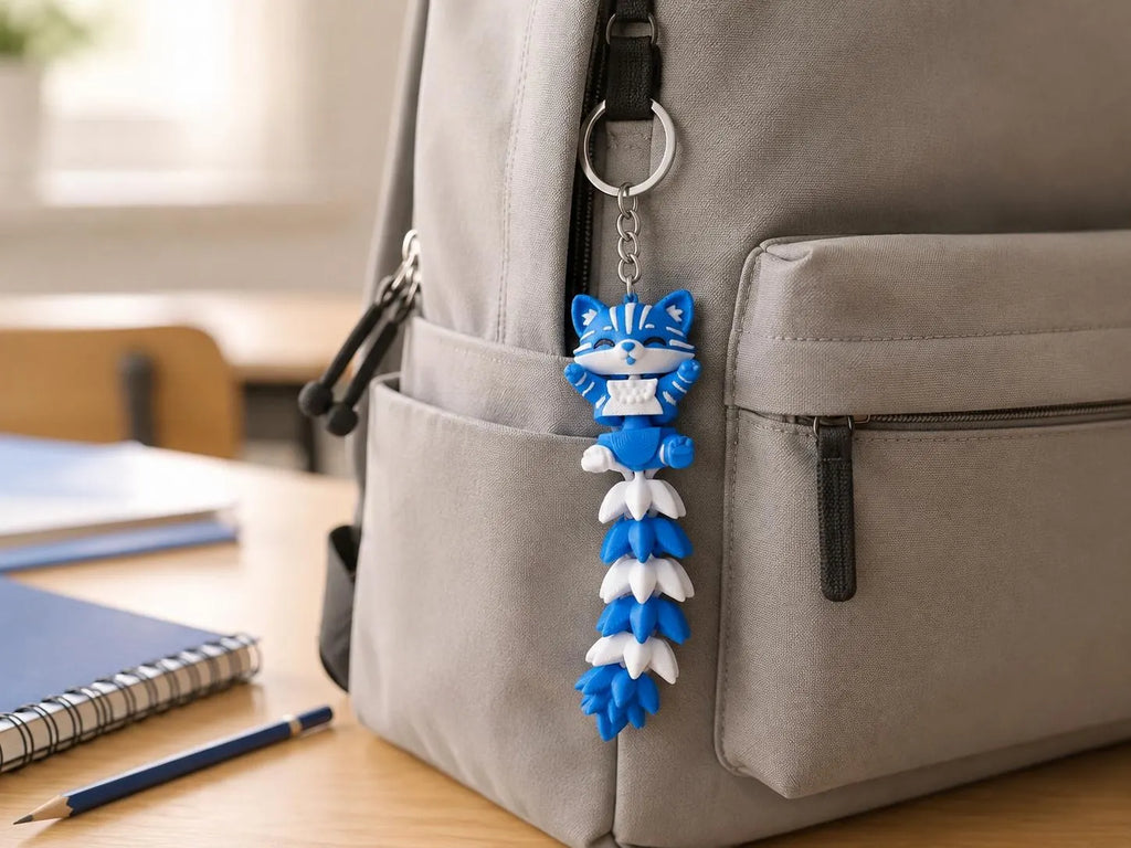 Articulated Cat Keychain, 3D Printed Fidget Keychain, Cute Kawaii Cat Bag Charm, Flexible Cat Key Ring, Gift for Cat Lovers