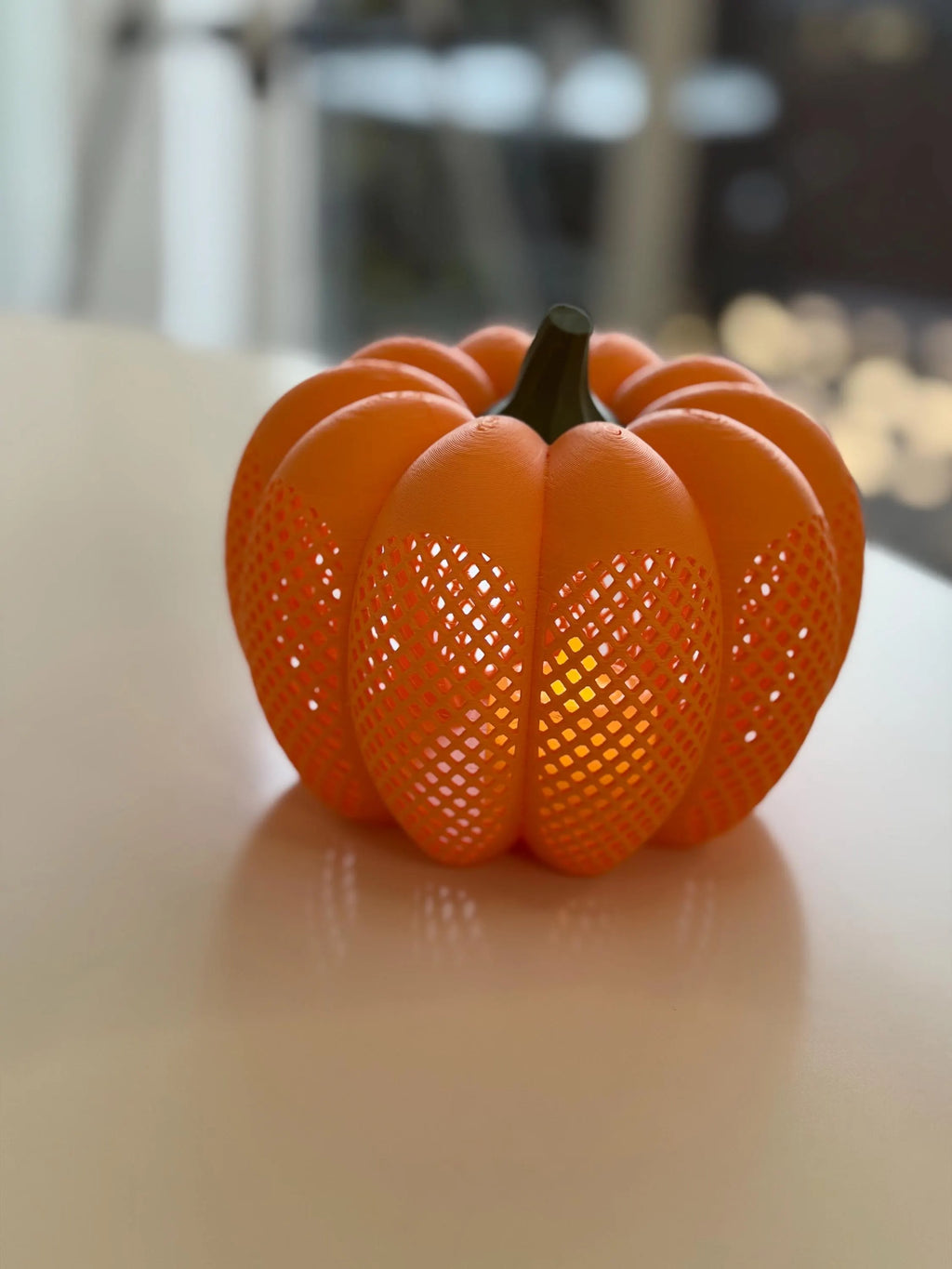 Orange Lattice Pumpkin Lantern, 3D Printed LED Tea Light Holder, Fall and Halloween Decor
