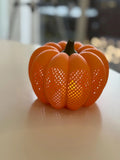 Orange Lattice Pumpkin Lantern, 3D Printed LED Tea Light Holder, Fall and Halloween Decor