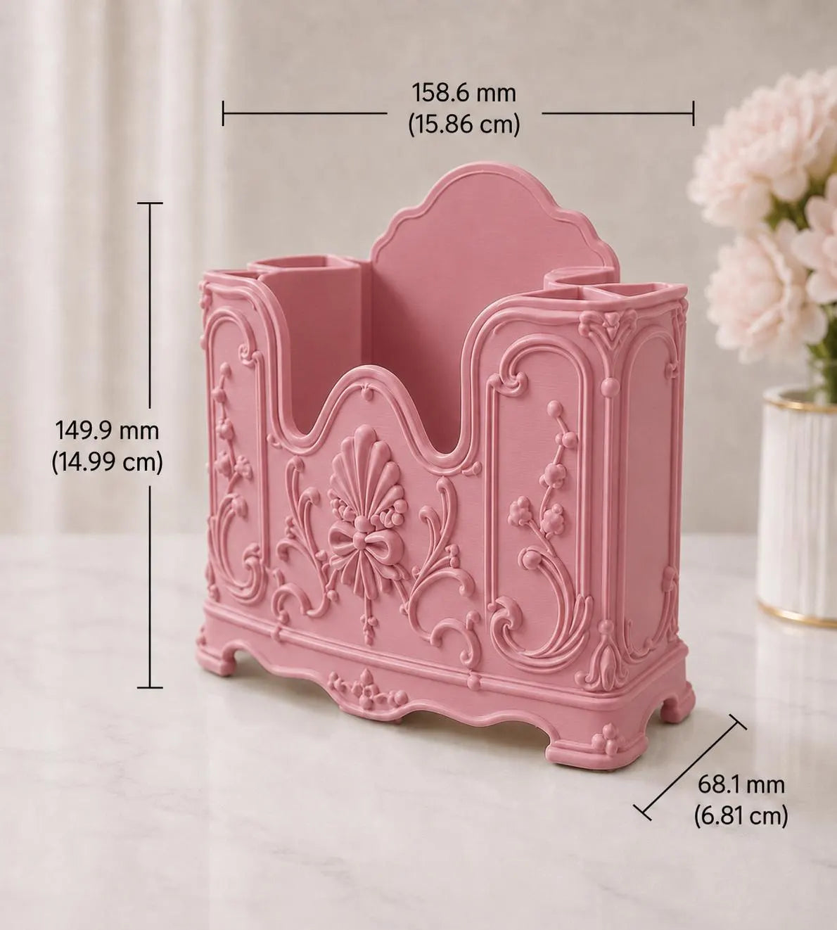 Pink Makeup Brush Holder, Vanity Organizer, Pink Rococo Makeup Brush Storage, French Vintage Vanity Decor, Beauty Desk Organizer, Room Decor