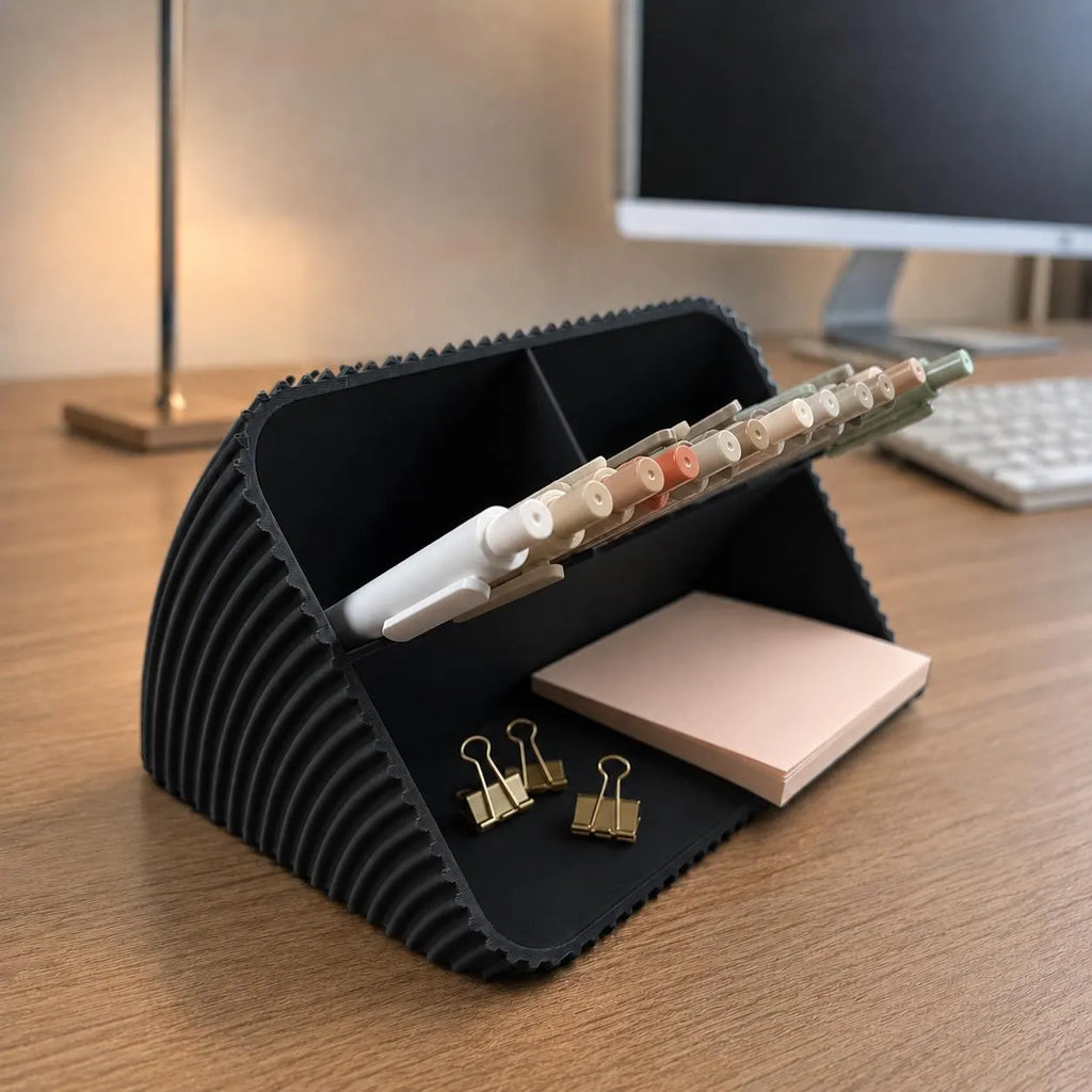 Modern Desk Organizer with Pen Holder, Sticky Note & Paper Clip Tray, 3D Printed Minimalist Office Storage, Home Office Gift
