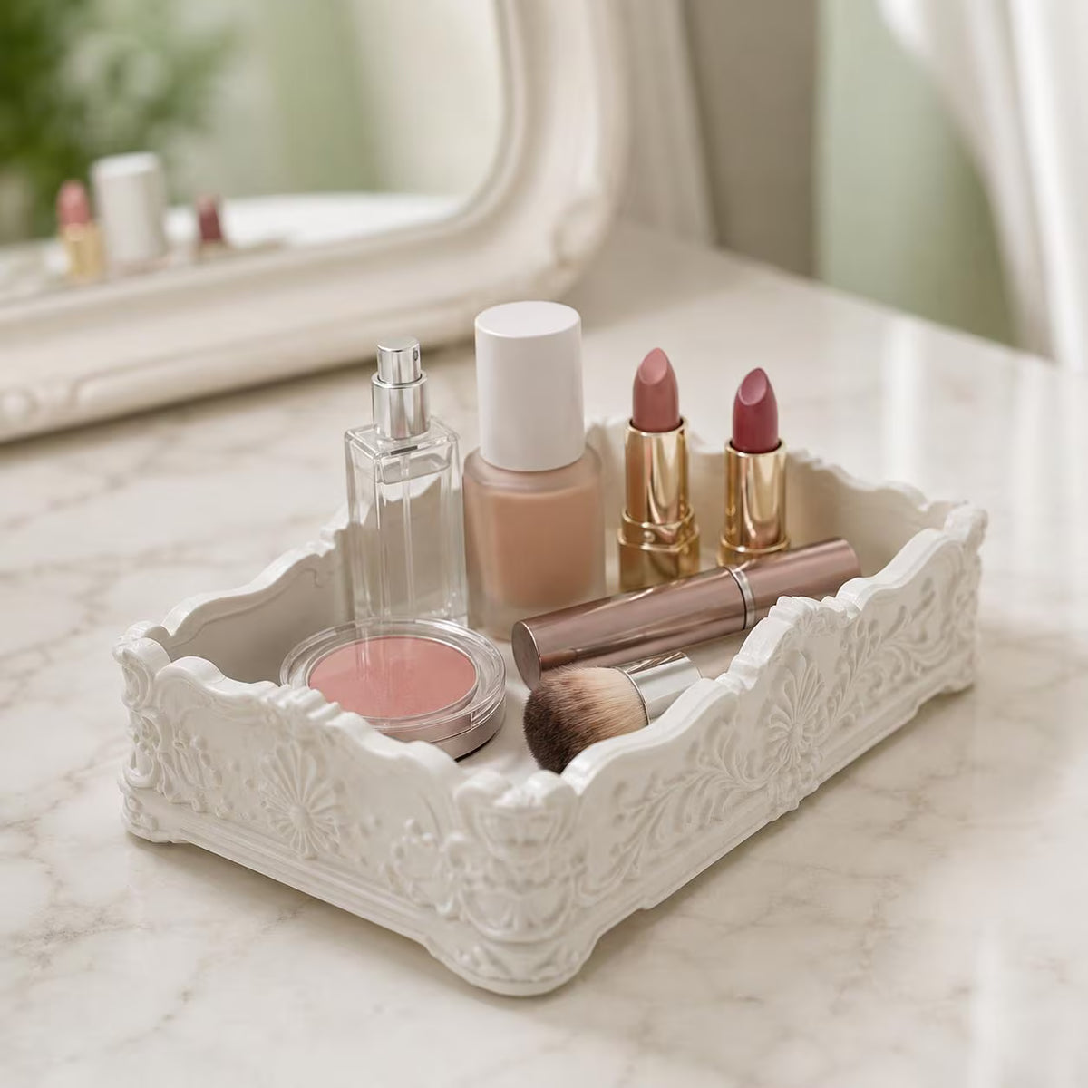 Rococo Vanity Tray, Ornate Perfume & Makeup Organizer, Vintage-Inspired Cosmetic Storage, Bathroom Counter Decor, Beauty Organizer