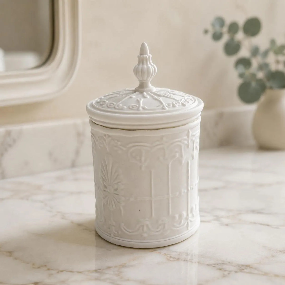 Ornate Cotton Ball Holder with Lid, Vintage Bathroom Vanity Jar, Victorian Cosmetic Storage, Elegant 3D Printed Bathroom Decor, Rococo Decor