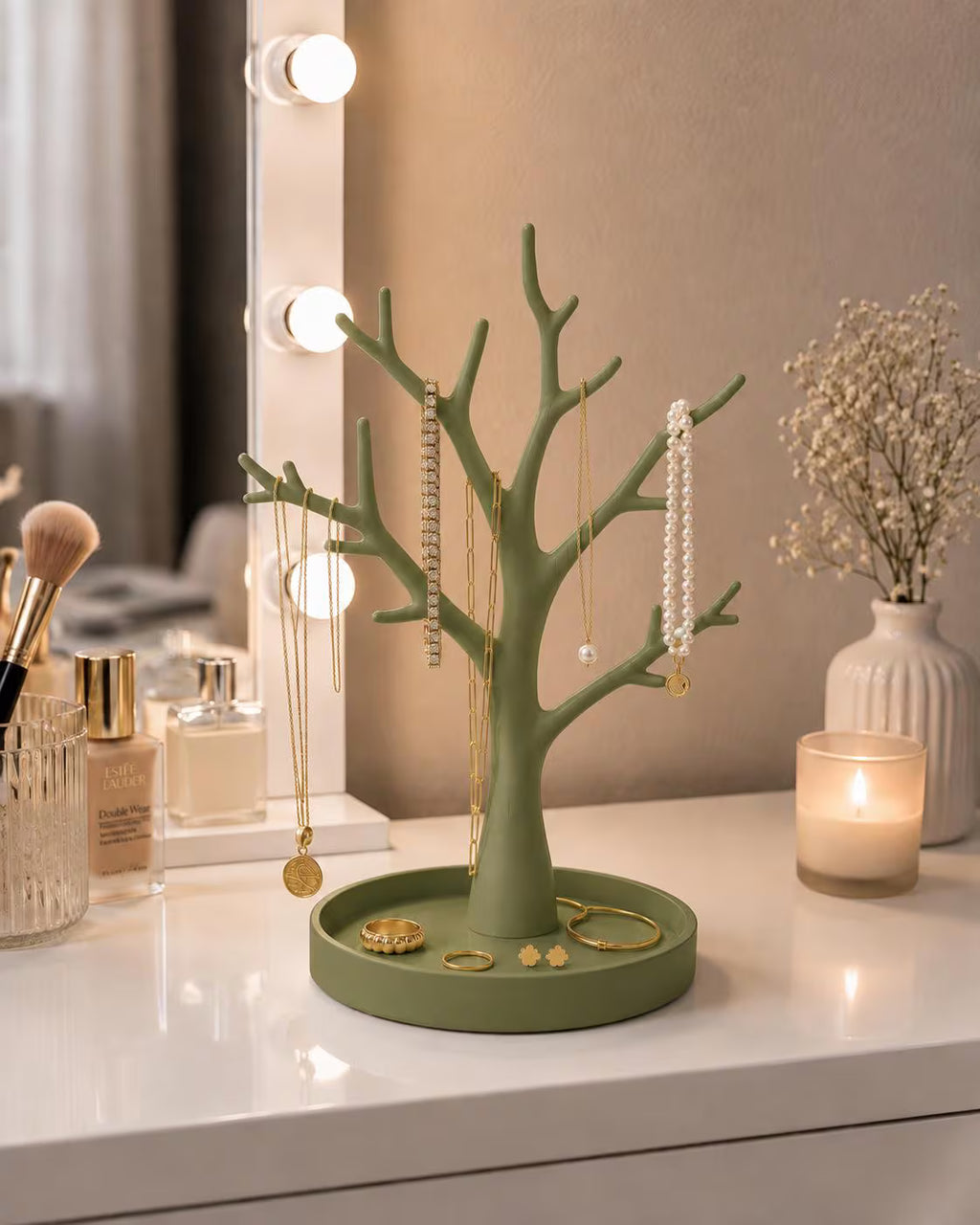 Jewelry Tree Organizer with Ring & Earring Tray, Necklace and Bracelet Holder, Nature-Inspired Dresser Decor, Gift for Her