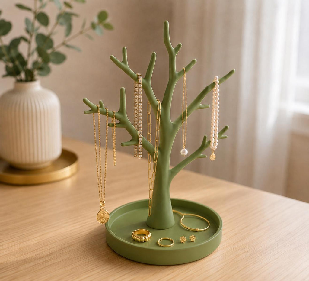 Jewelry Tree Organizer with Ring & Earring Tray, Necklace and Bracelet Holder, Nature-Inspired Dresser Decor, Gift for Her