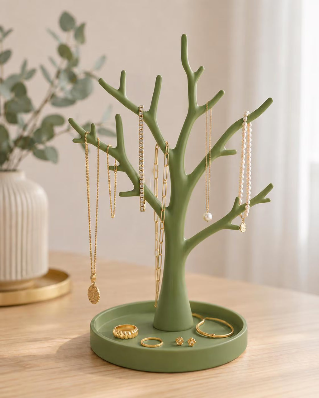 Jewelry Tree Organizer with Ring & Earring Tray, Necklace and Bracelet Holder, Nature-Inspired Dresser Decor, Gift for Her
