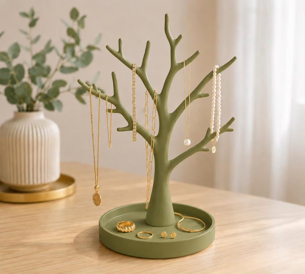 Jewelry Tree Organizer with Ring & Earring Tray, Necklace and Bracelet Holder, Nature-Inspired Dresser Decor, Gift for Her