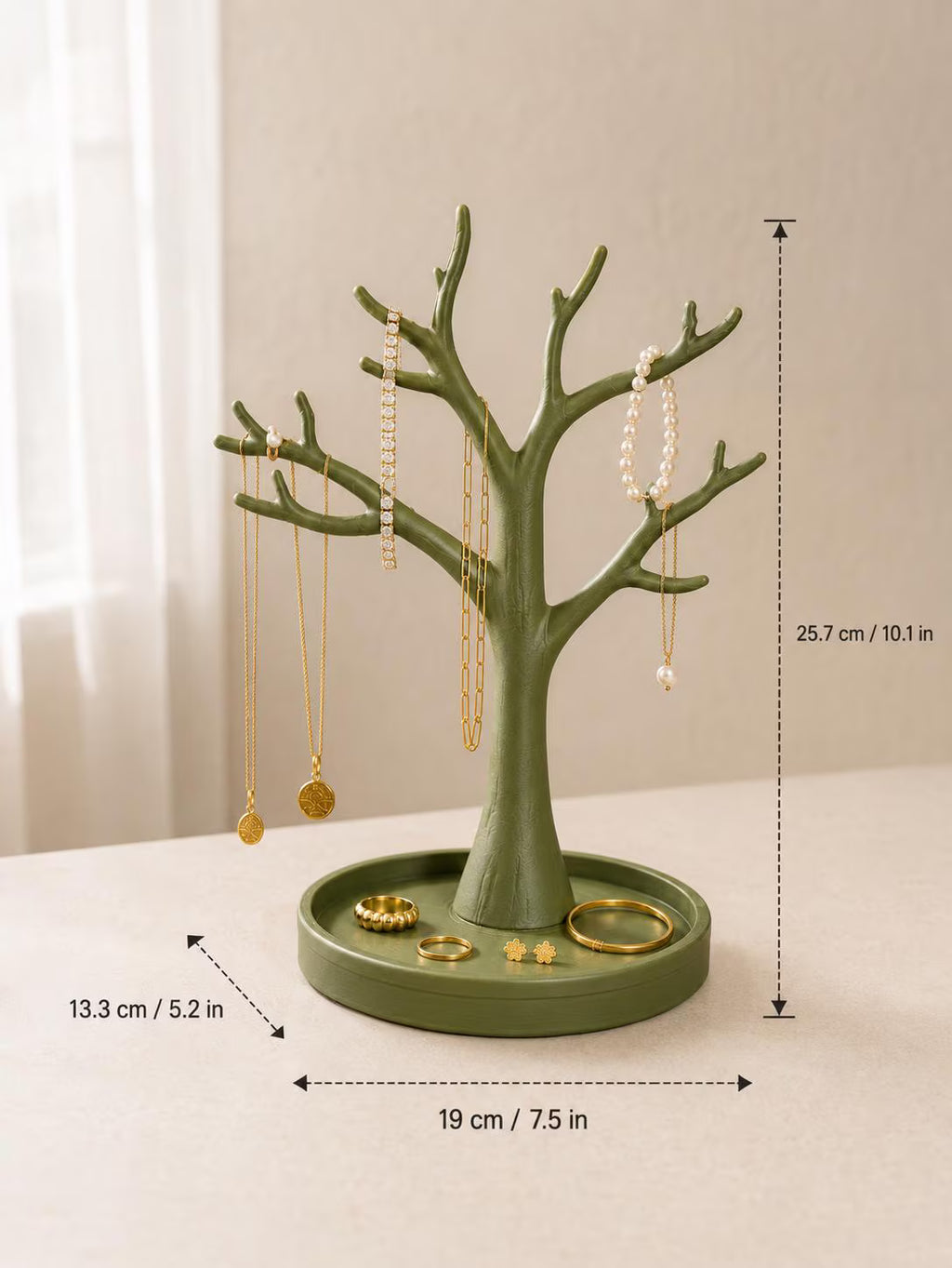 Jewelry Tree Organizer with Ring & Earring Tray, Necklace and Bracelet Holder, Nature-Inspired Dresser Decor, Gift for Her