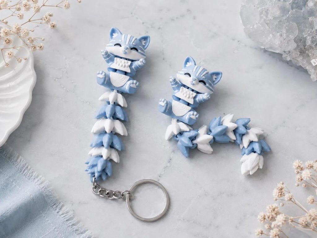 Articulated Cat Keychain, 3D Printed Fidget Keychain, Cute Kawaii Cat Bag Charm, Flexible Cat Key Ring, Gift for Cat Lovers