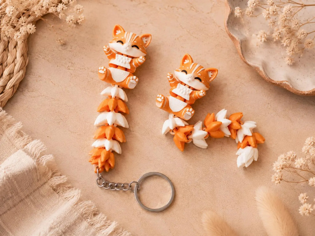 Articulated Cat Keychain, 3D Printed Fidget Keychain, Cute Kawaii Cat Bag Charm, Flexible Cat Key Ring, Gift for Cat Lovers