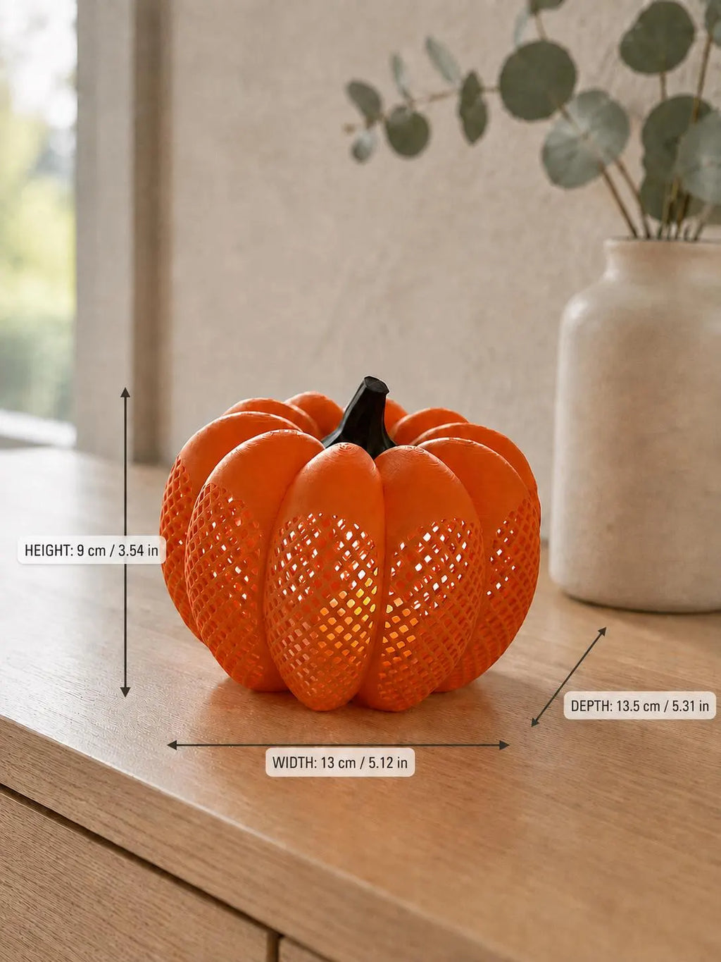 Orange Lattice Pumpkin Lantern, 3D Printed LED Tea Light Holder, Fall and Halloween Decor